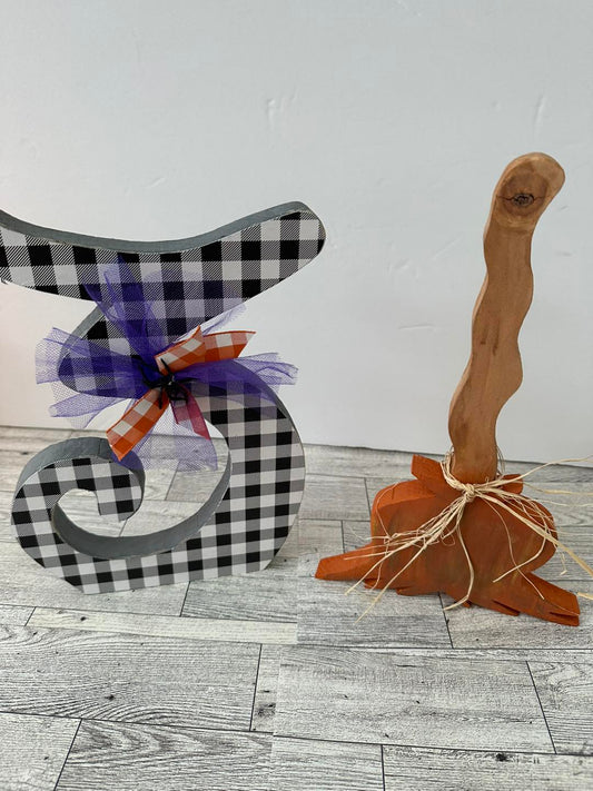 October 31st Witches Broom Wood Cut out Set Hand Drawn Spooky Season  Halloween